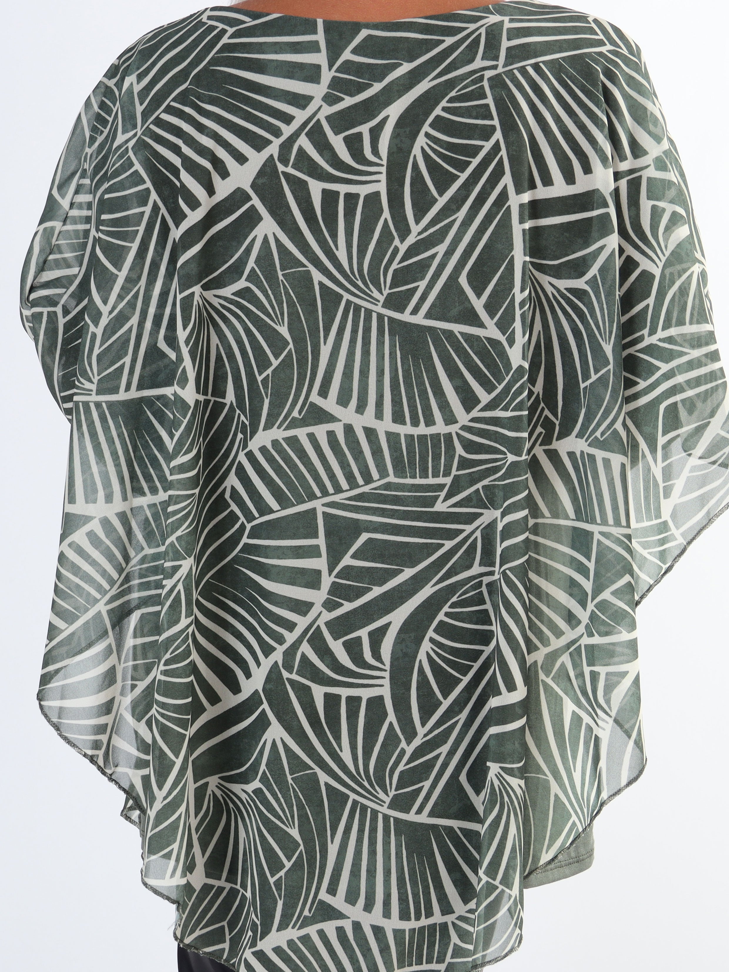 Kenya Pattern Shirt - Mønstret plus size tunika med chiffonlag